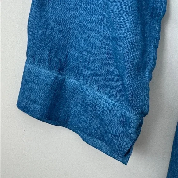 120% Lino 100% Linen Blue Button Front Tie Waist Midi Shirt Dress Size: 42 - Picture 7 of 12